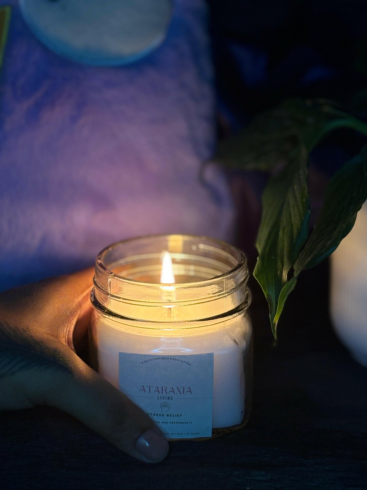 Relaxing scented candle in clean minimalist packaging