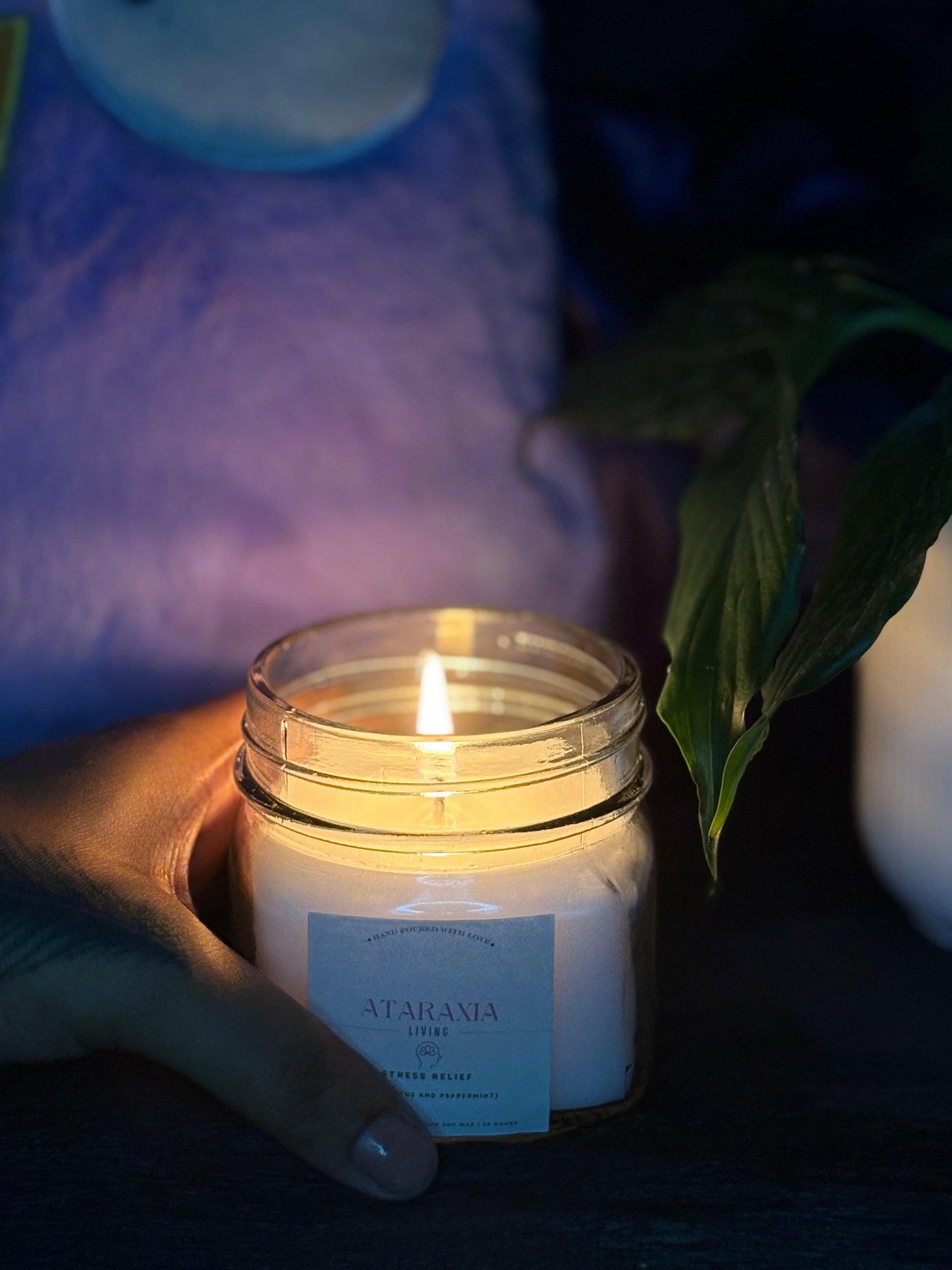 Relaxing scented candle in clean minimalist packaging